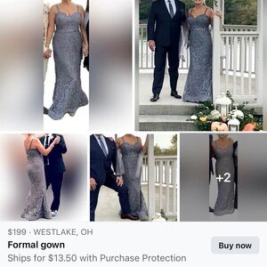 Montage by Mon Cheri Gray Formal Gown